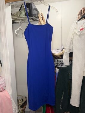Blue Spaghetti Strap Bodycon Dress